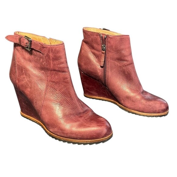 Biala Womens  7 EU 37 Zip Wedge Ankle Booties Burgandy  Zip Soft Leather - Picture 1 of 13